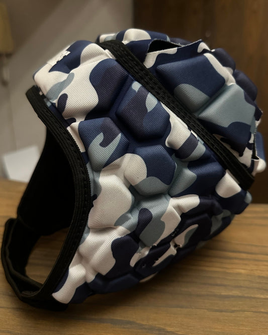 Rugby Scrum Cap - Blue and White Camouflage with Black Border