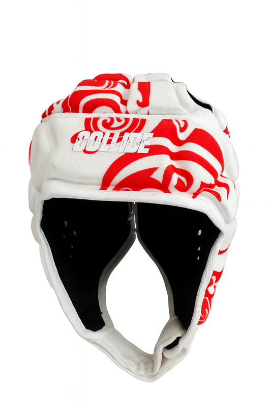 White and Red Tribal Scrum Cap