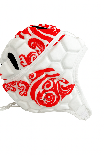 White and Red Tribal Scrum Cap