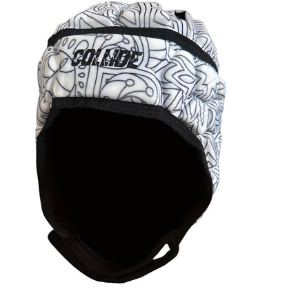 White and Black Tribal Rugby Scrum Cap with Black Border