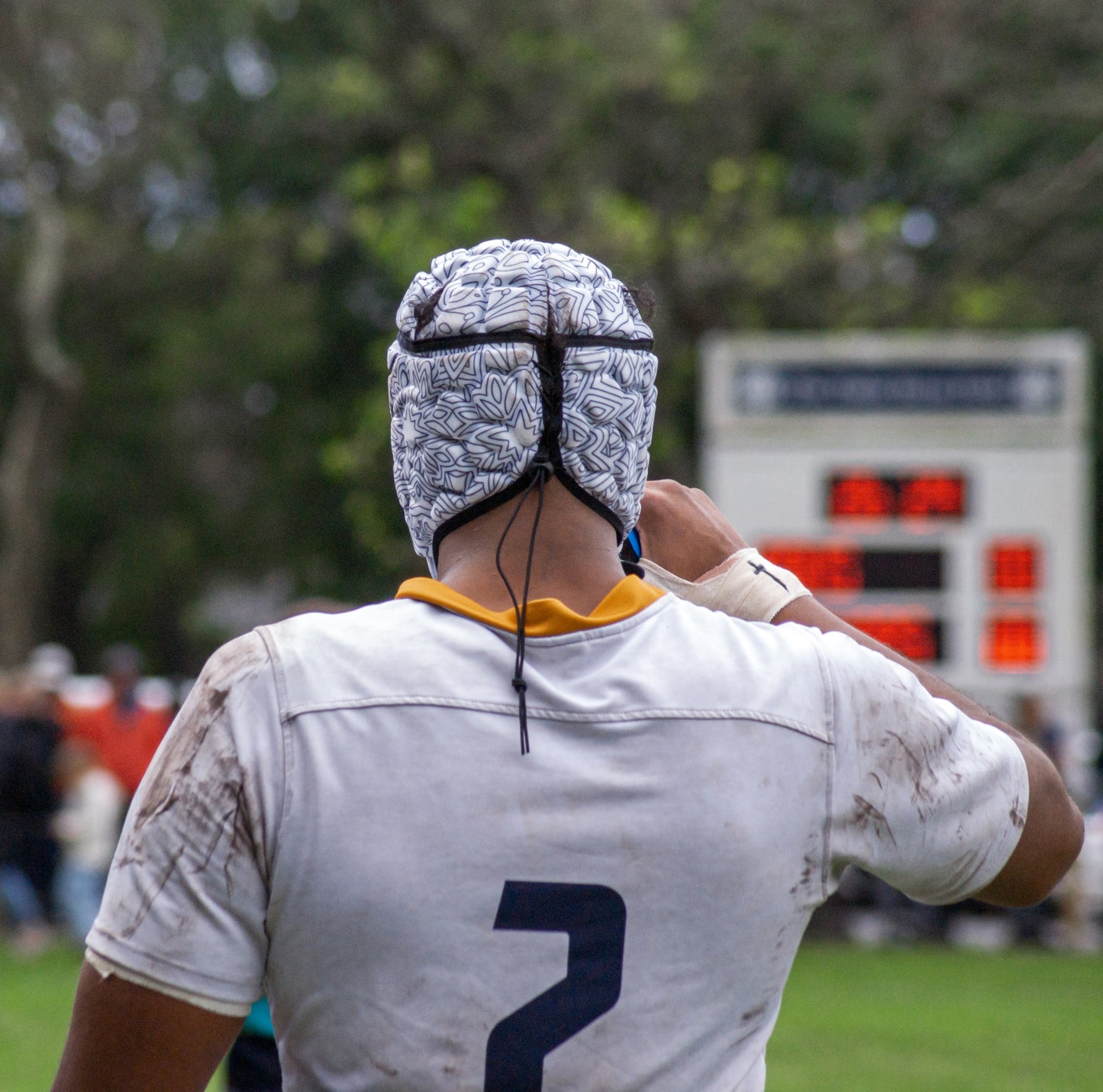 White and Black Tribal Rugby Scrum Cap with Black Border