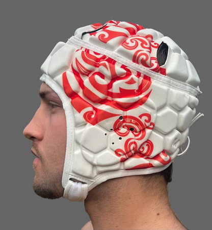 White and Red Tribal Scrum Cap