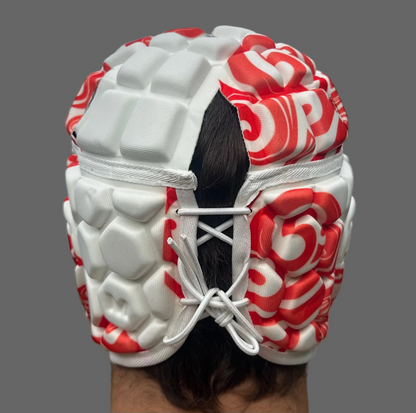 White and Red Tribal Scrum Cap